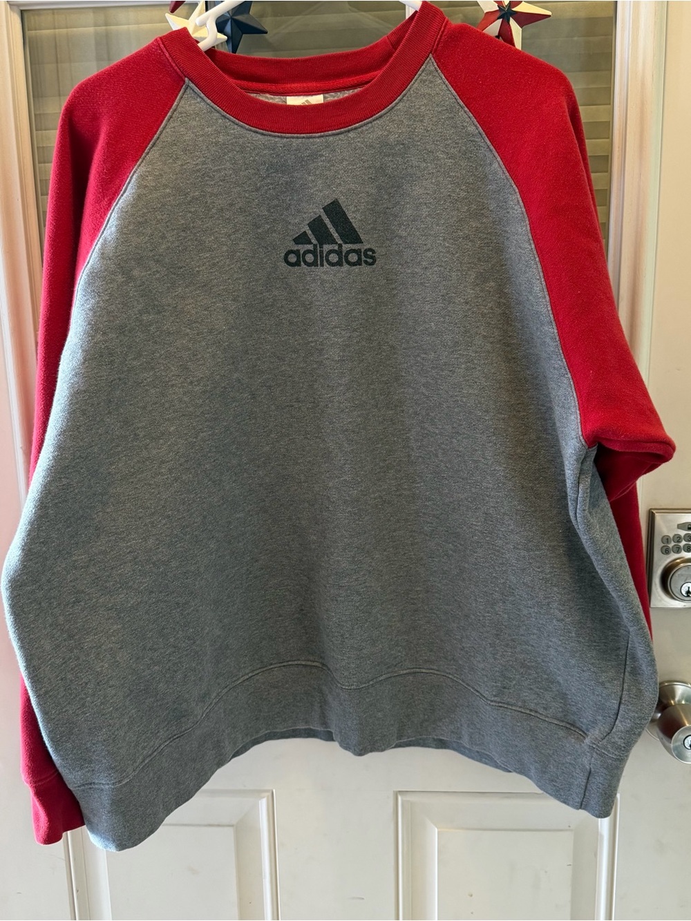 Adidas Gray & Red Raglan Sweatshirt -XL